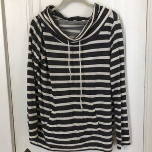 LOFT Striped funnel neck sweatshirt. String is missing from neck.